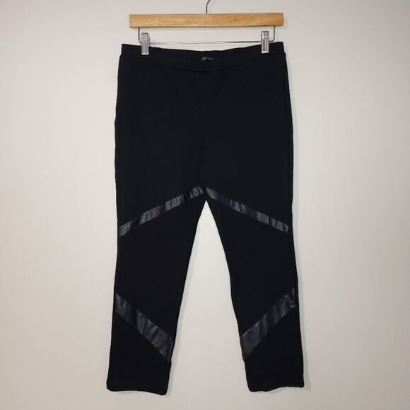 🦋3/$25 Lauren Vidal Small Black Cropped Leggings Faux Leather Details - Picture 1 of 9